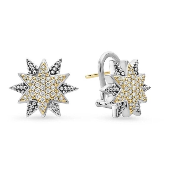 Lagos Two-Tone North Star Diamond Earrings - 18K and Sterling Silver - Picture 1 of 8